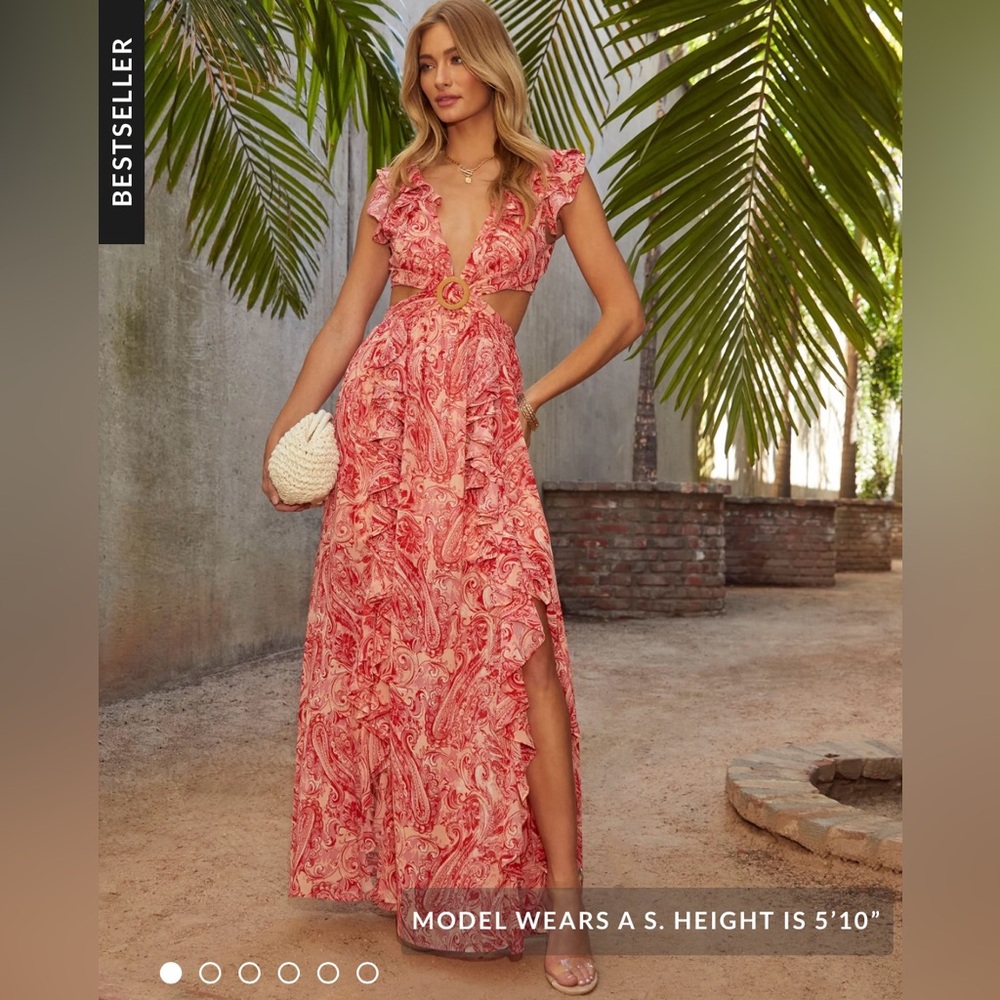 Paisley Ruffle Cut-Out Maxi Dress